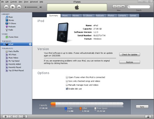 iPod Synced with iTunes