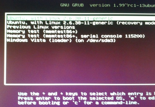a GRUB menu with Ubuntu and Windows