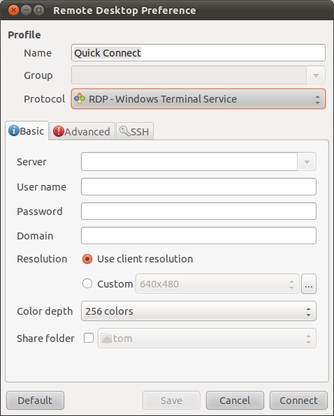 Remmina new connection