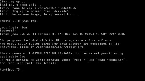 Ubuntu JeOS command line