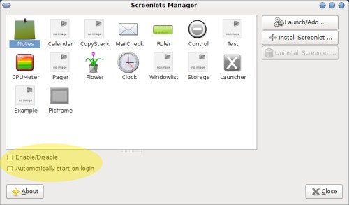 Screenlets Manager