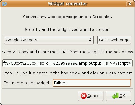 Widget Converter dialog