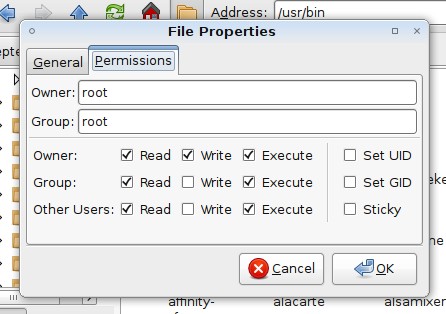 PCManFM permissions dialog
