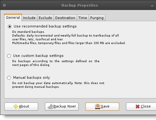 SBackup configuration window
